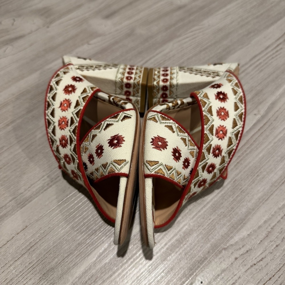 ASH Red Aztec Embroidered Adel Round Toe Block Heel Slip On Heel Sandal 7.5 / 38 - Picture 8 of 9